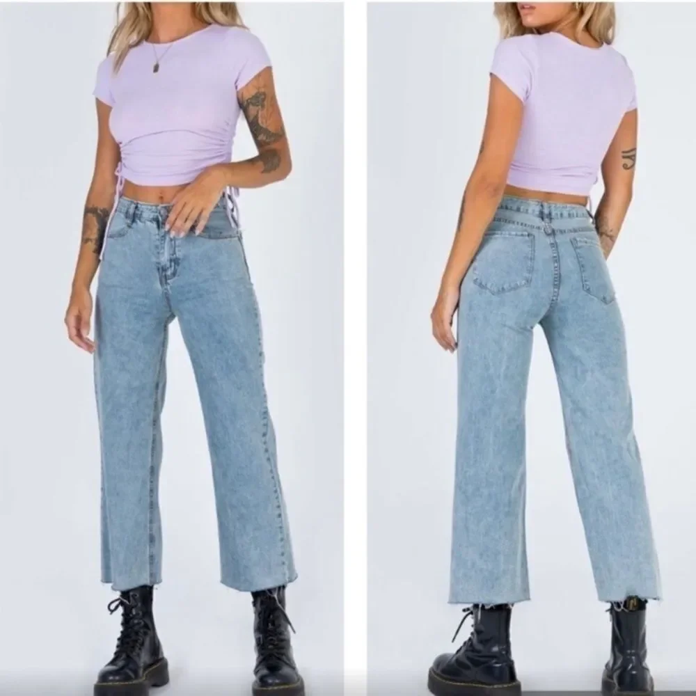 Princess Polly Helena Wide-Leg Crop Raw Hem Jeans